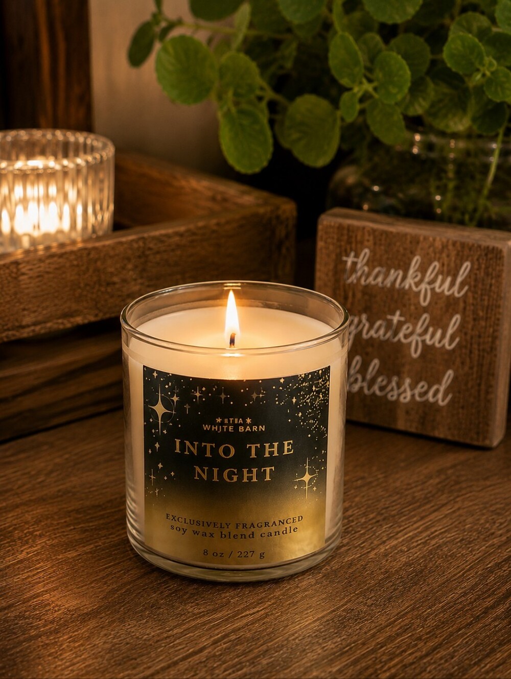 White Barn Into The Night Candle — Gold and Black Accents - Picture 1 of 1